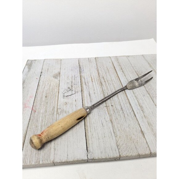 Vintage A&J Solid Meat Utility Fork Wood Handle 12 3/4" - Picture 4 of 8
